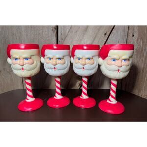 4 Vintage Plastic Take One Christmas Santa Claus Goblets Wine Cups Candy Cane